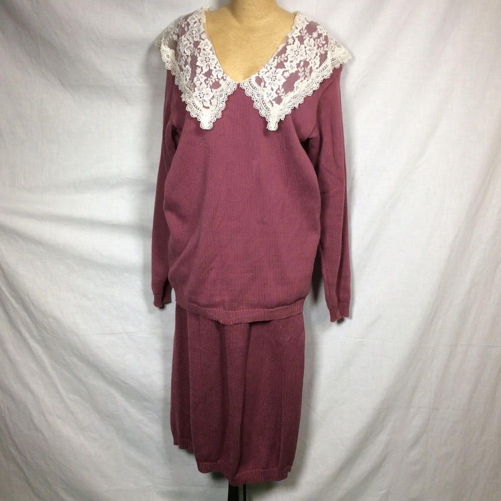Scott McClintock VTG Mauve Knit Top &Skirt 2pc Set